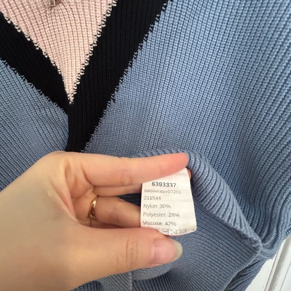 🩵SHEIN V-Neck Colorblock Hoodie - Blue, Pink, Black - Picture 3 of 7